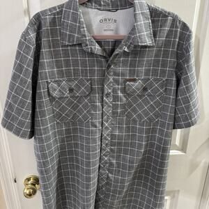 Orvis Gray Plaid Performance Outdoor Short Sleeve Button Up Shirt Men's Large